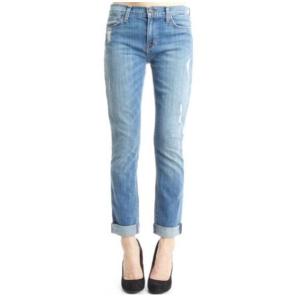 Hudson Tilda Midrise Straight Cuff Distressed Blue Ankle Jeans - Picture 2 of 10